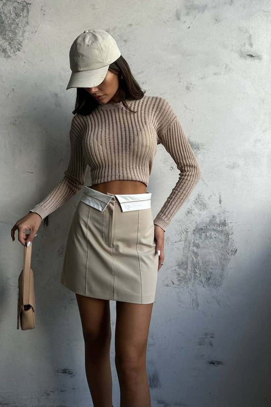 Beige Mini Skirt  / College style