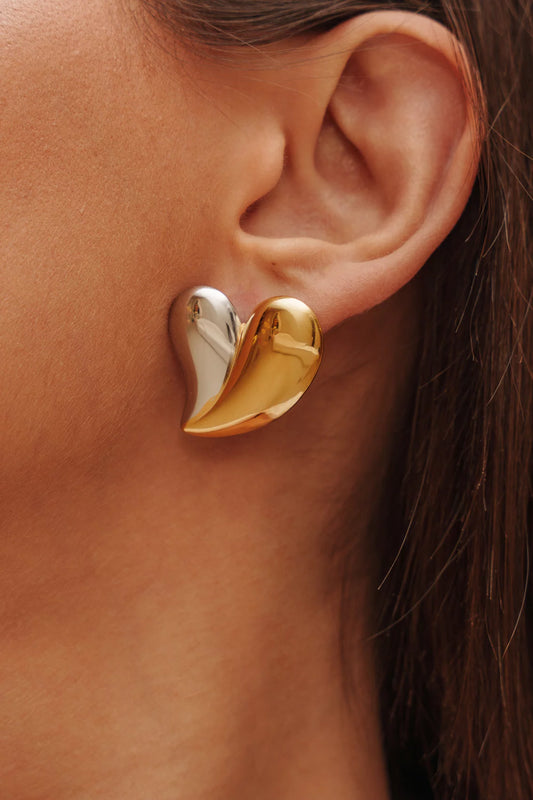 Gold and silver large heart earrings